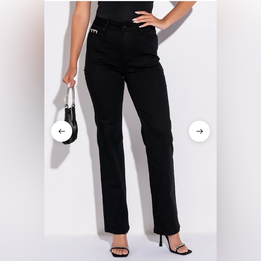 BNWT AKIRA Sleek Rhinestone Back Denim Jeans Noir